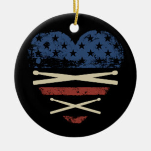 American Flag Drumsticks USA Drummers Vintage Ceramic Ornament