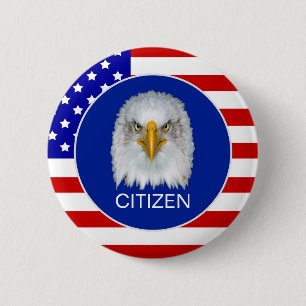 American flag, eagle and editable citizen text button