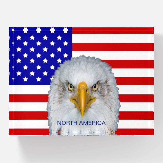 American flag, eagle and editable text paperweight (Front)