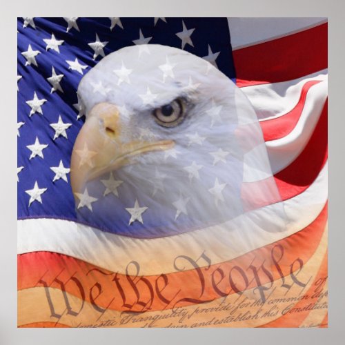 American Flag Eagle Declaration Independence  Poster