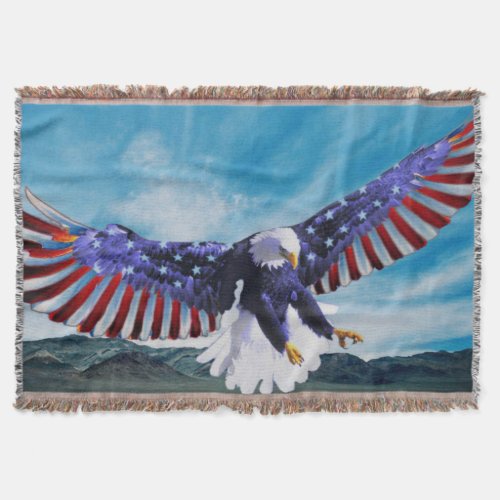 American flag Eagle flying in the light blue sky Throw Blanket