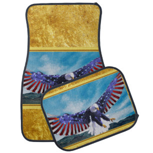 American flag Eagle flying in the sky gold foil Car Mat