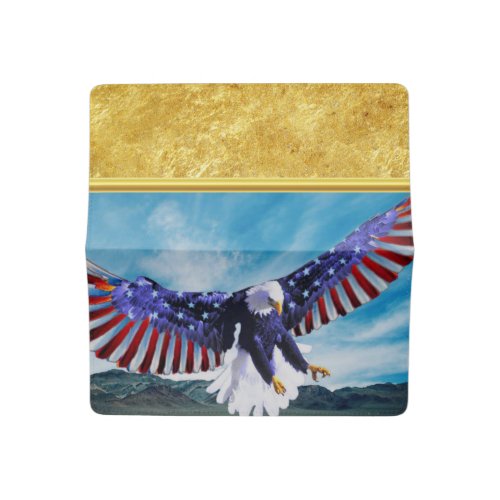 American flag Eagle flying in the sky gold foil Checkbook Cover