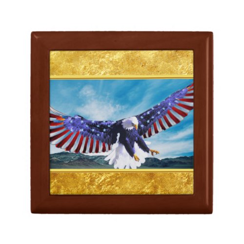 American flag Eagle flying in the sky gold foil Gift Box
