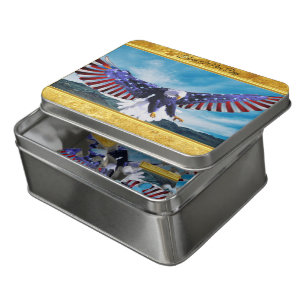 American flag Eagle flying in the sky gold foil Jigsaw Puzzle