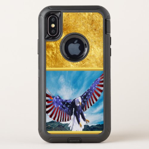 American flag Eagle flying in the sky gold foil OtterBox Defender iPhone X Case