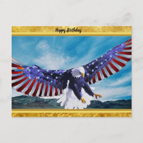 American flag Eagle flying in the sky gold foil Postcard