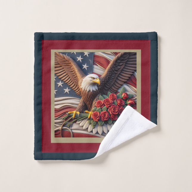 American Flag Eagle Patriotic Towel Set (Wash Cloth)