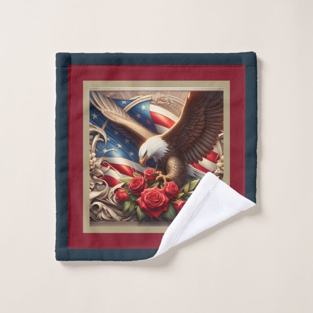 American Flag Eagle Patriotic Towel Set (Wash Cloth)