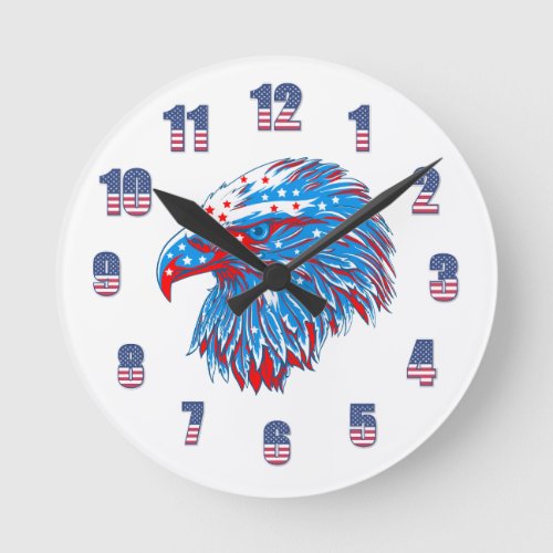 American Flag Eagle Round Clock