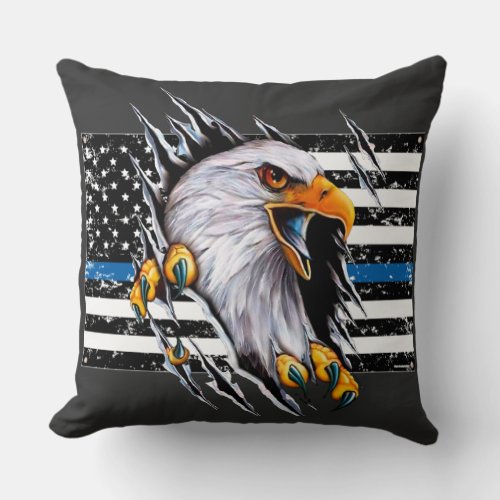 American flag Eagle Thin Blue Line Throw Pillow