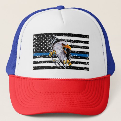 American flag Eagle Thin Blue Line Trucker Hat