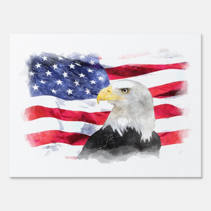 AMERICAN FLAG & EAGLE YARD SIGN