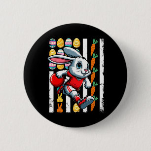 American Flag Easter Eggs Bunny Playing Bowling Pl Button