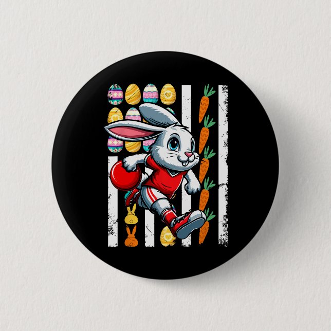 American Flag Easter Eggs Bunny Playing Bowling Pl Button (Front)
