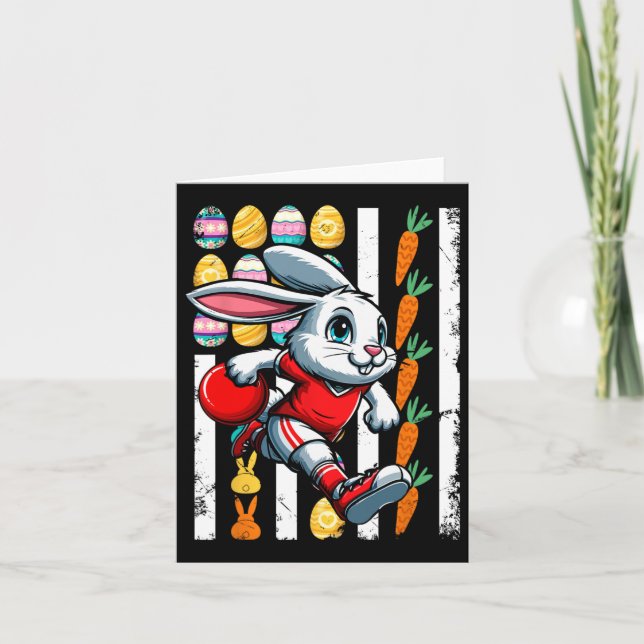 American Flag Easter Eggs Bunny Playing Bowling Pl Card (Front)