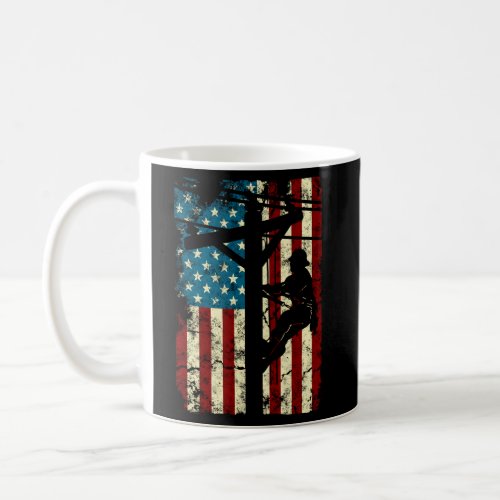 American Flag Electric Cable Lineman 4Th Of July Coffee Mug