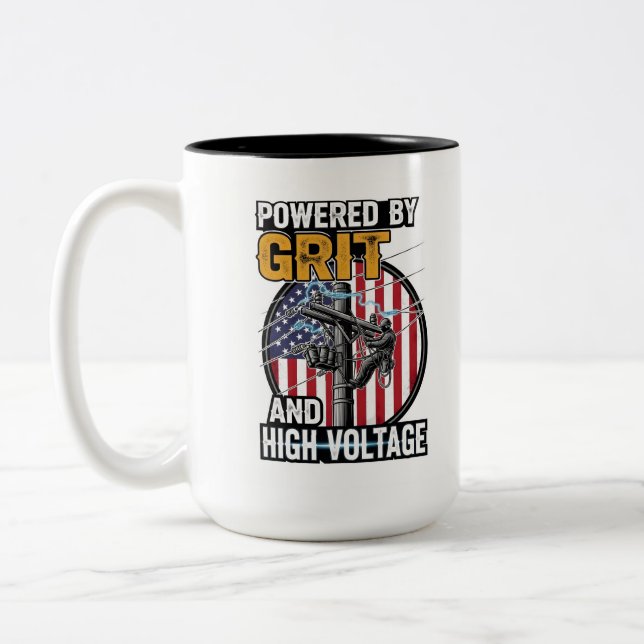 American Flag Electrician Gift Two-Tone Coffee Mug (Left)