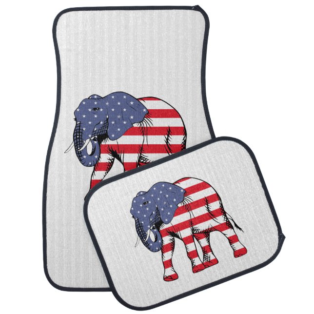 American Flag Elephant White Stripes Car Floor Mat (Set)
