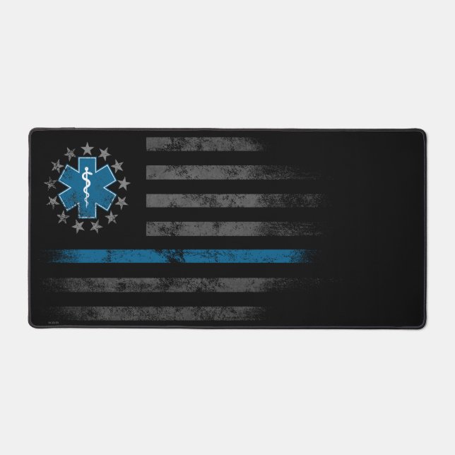 American Flag EMT Paramedic Blue Line Desk Mat (Front)