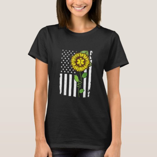 American Flag Emt Sunflower Hippie Emt  Idea  T_Shirt