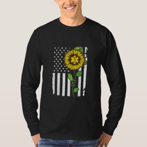 American Flag Emt Sunflower Hippie Emt  Idea  T_Shirt