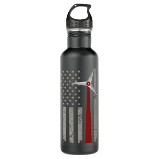 American Flag Engineer Wind Turbine Stainless Steel Water Bottle