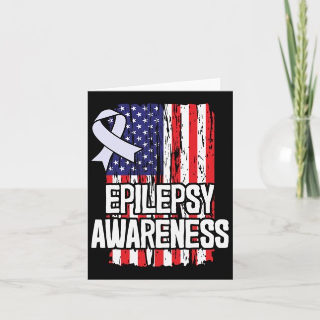 American Flag Epilepsy Awareness Ribbon  Card (Front)