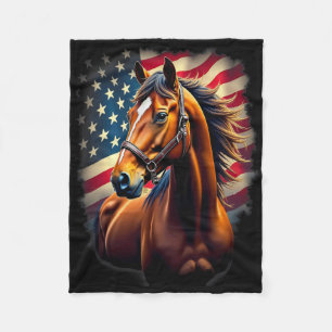 American Flag Equestrian Cowboy Horse Riding  Fleece Blanket