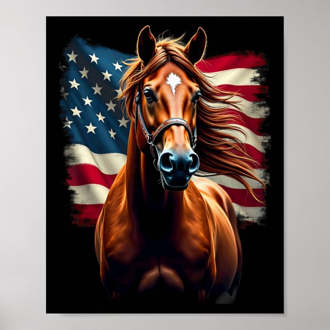 American Flag Equestrian Horseback Riding  Poster (Front)
