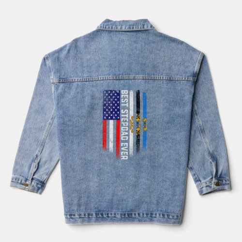 American Flag  Estonia Flag Best Stepdad Ever Pat Denim Jacket