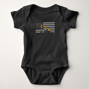 American Flag Excavator US Flag Construction Baby Bodysuit