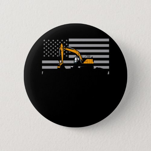 American Flag Excavator US Flag Construction Button