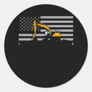 American Flag Excavator US Flag Construction Classic Round Sticker