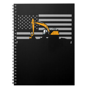American Flag Excavator US Flag Construction Notebook