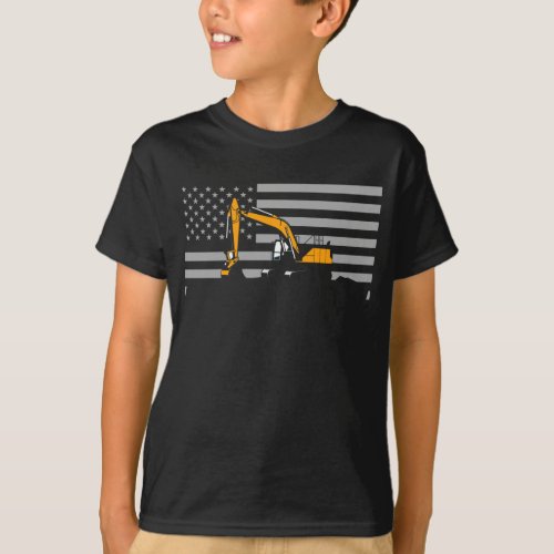 American Flag Excavator US Flag Construction T_Shirt