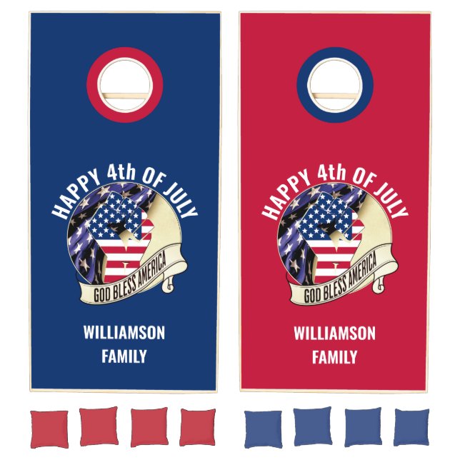 American Flag Family 4th OF JULY God Bless America Cornhole Set (Set)