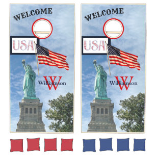 American Flag Family Monogram Cornhole Set
