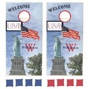 American Flag Family Monogram  Cornhole Set