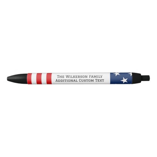 American Flag Family Name Custom Text Black Ink Pen