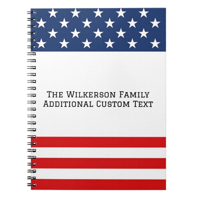 American Flag Family Name Custom Text Notebook (Front)