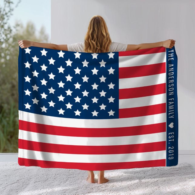 American Flag Family Name Established Year Fleece Blanket (Creator Uploaded)