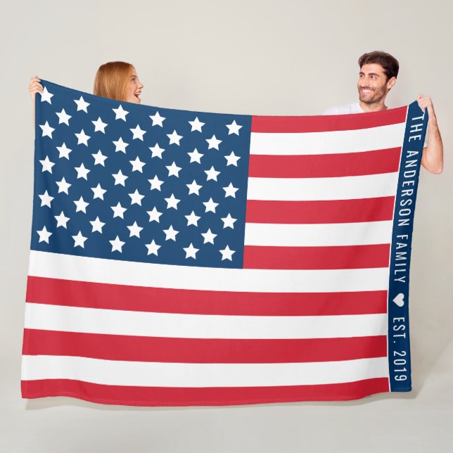 American Flag Family Name Established Year Fleece Blanket (In Situ)