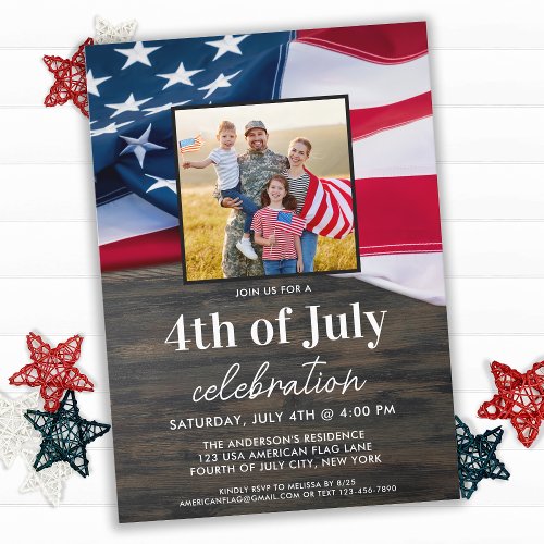 American Flag Family Photo 4th Of July Party  Invitation