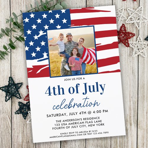 American Flag Family Photo 4th Of July Party Invitation