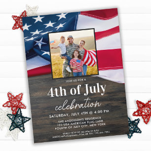 American Flag Family Photo 4th Of July Party Invitation Postcard