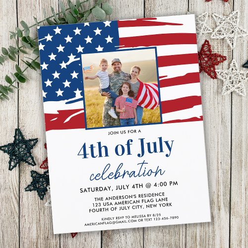 American Flag Family Photo 4th Of July Party Invitation Postcard