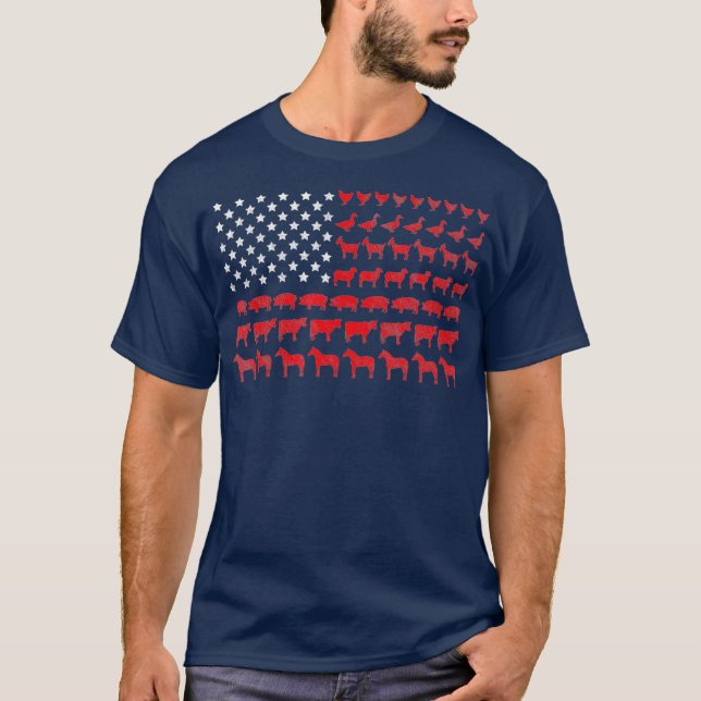 American Flag Farmer Agriculture Livestock T-Shirt (Front)