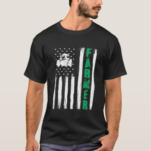 American Flag Farmer Tractor Patriotic US Proud T_Shirt