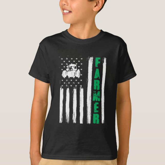 American Flag Farmer Tractor Patriotic US Proud T-Shirt (Front)